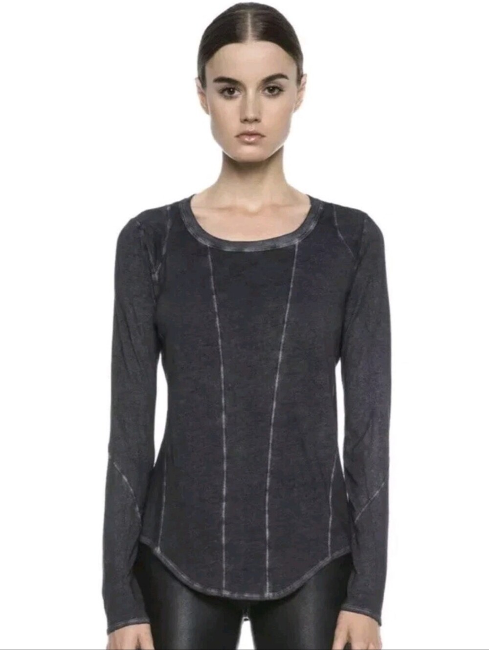Helmut Lang Pima Cotton Grey Chalk Jersey Multi Seam Top Womens Size P / Small